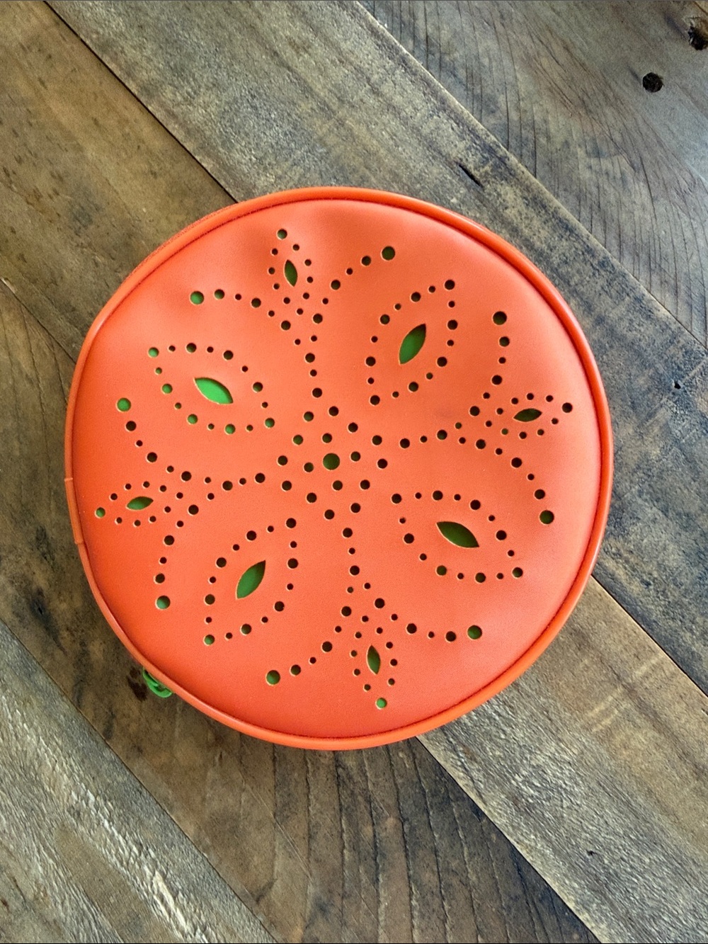 NWT Clinique Orange Decorative Round Pouch with Cutout Floral Design